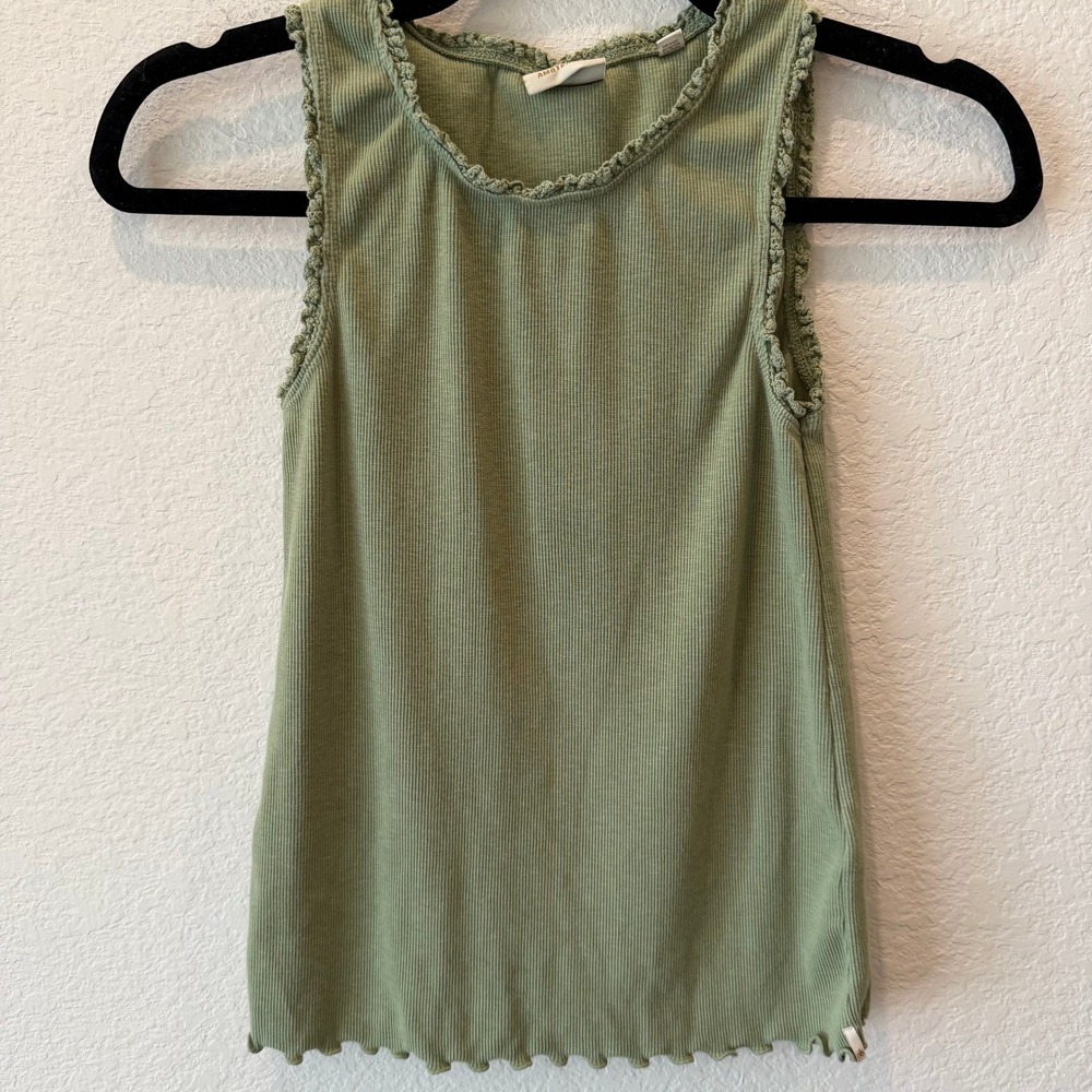 Scotch & Soda Amsterdam Girls Sage Green Ribbed Tank Top Lace Trim Size 12/152